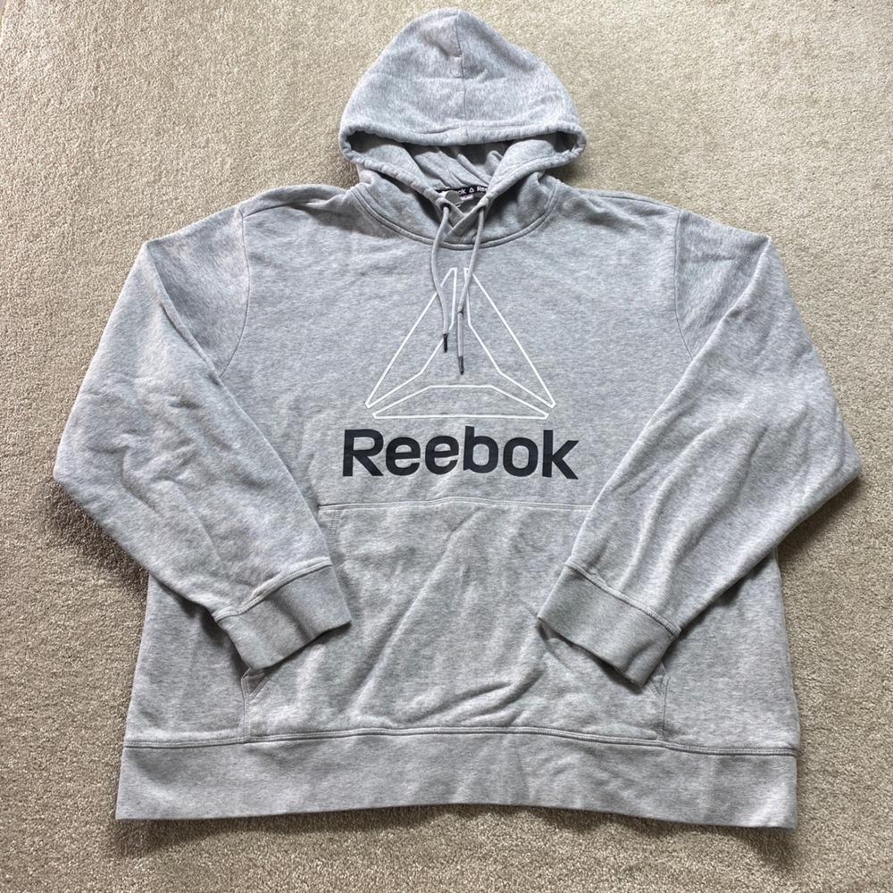 Reebok Sweatshirt Mens 3XL Gray Logo Hoodie Pullover Casual Comfort